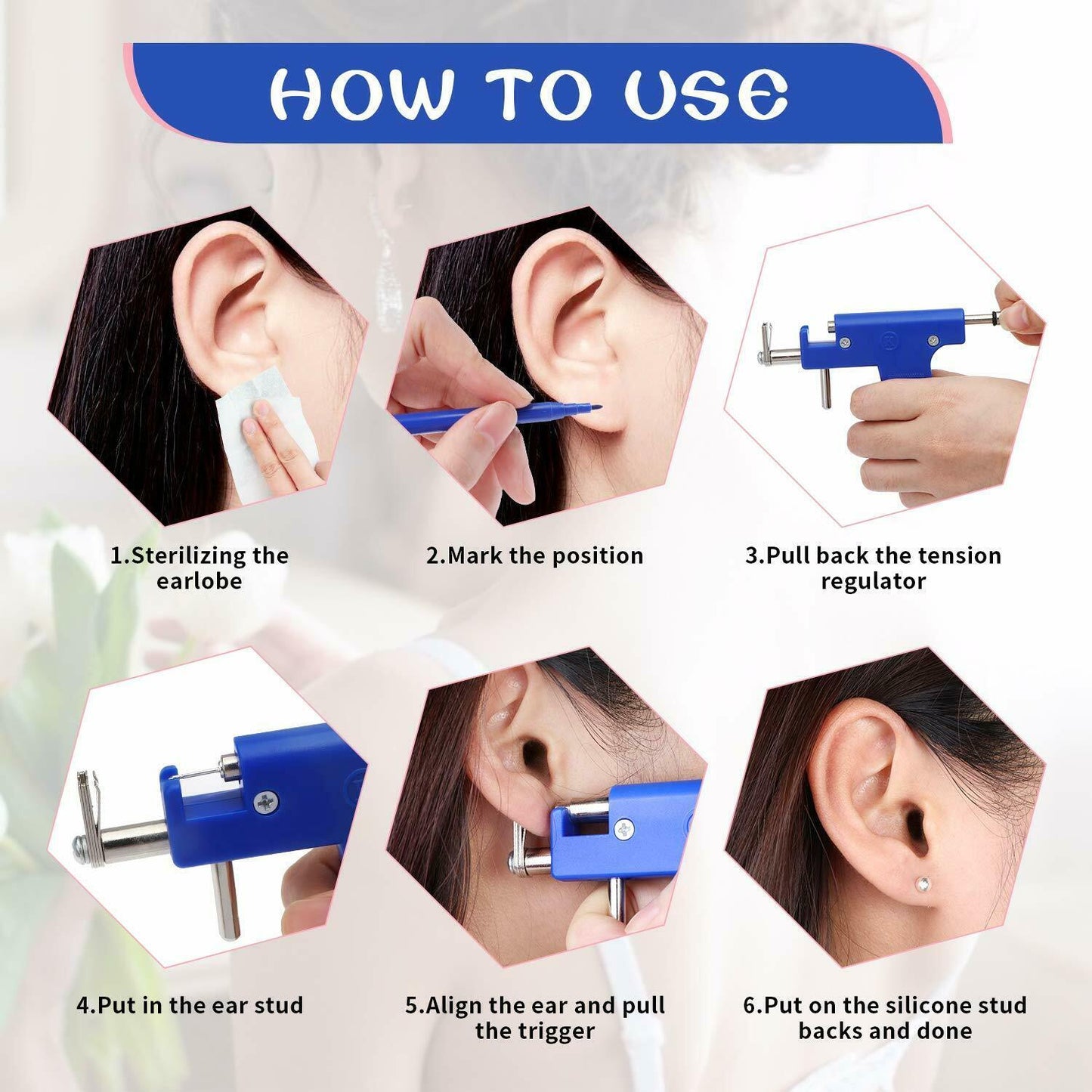 Professional Ear Nose Navel Body Piercing Gun Studs Piercing Punch Tool Kit Set