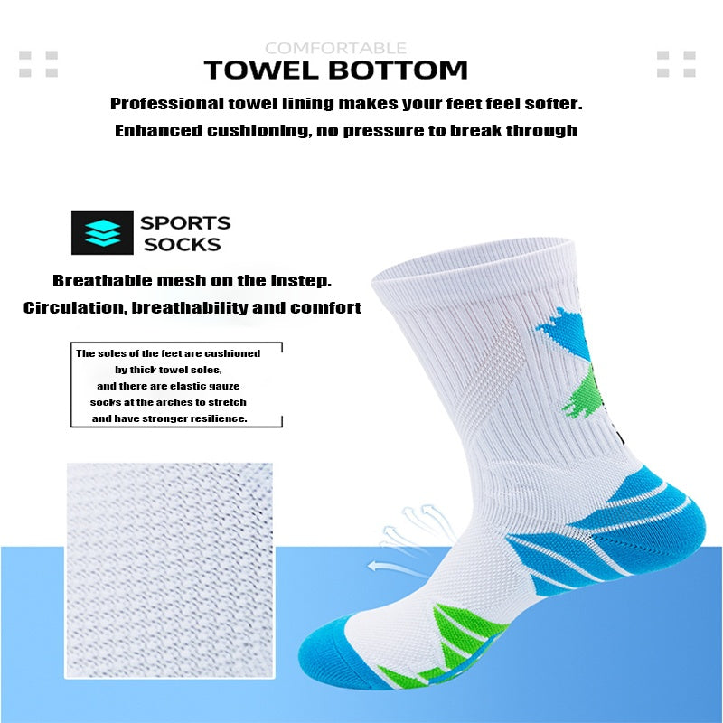 4 Pairs Men Compression Running Socks Crew Athletic Anti Blister Cushioned Anti-odor Seamless Breathable For Running Hiking Cycling Fitness