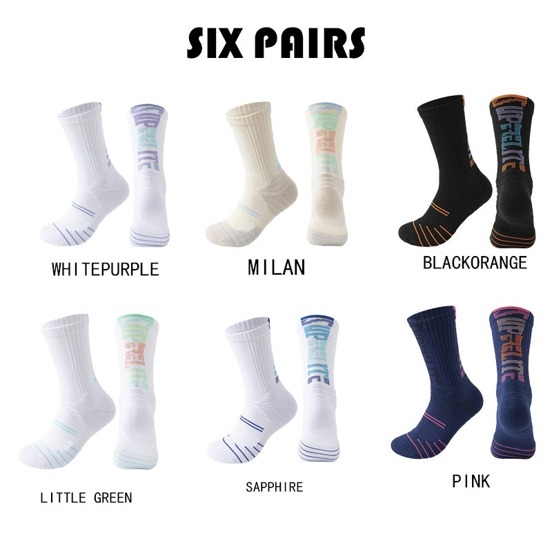 6 Pairs Men Compression Running Socks Quarter Crew Athletic Cushioned Breathable Anti Blister Sweat Odor For Running Hiking Cycling Fitness
