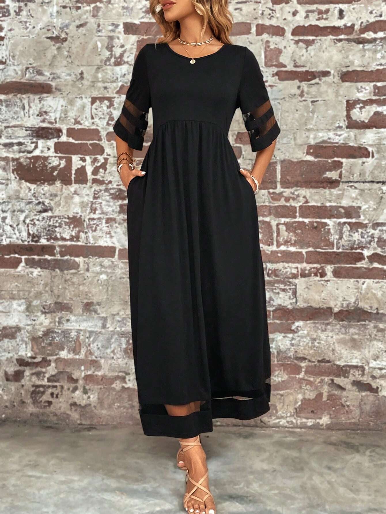 Contrast Mesh Insert Dress