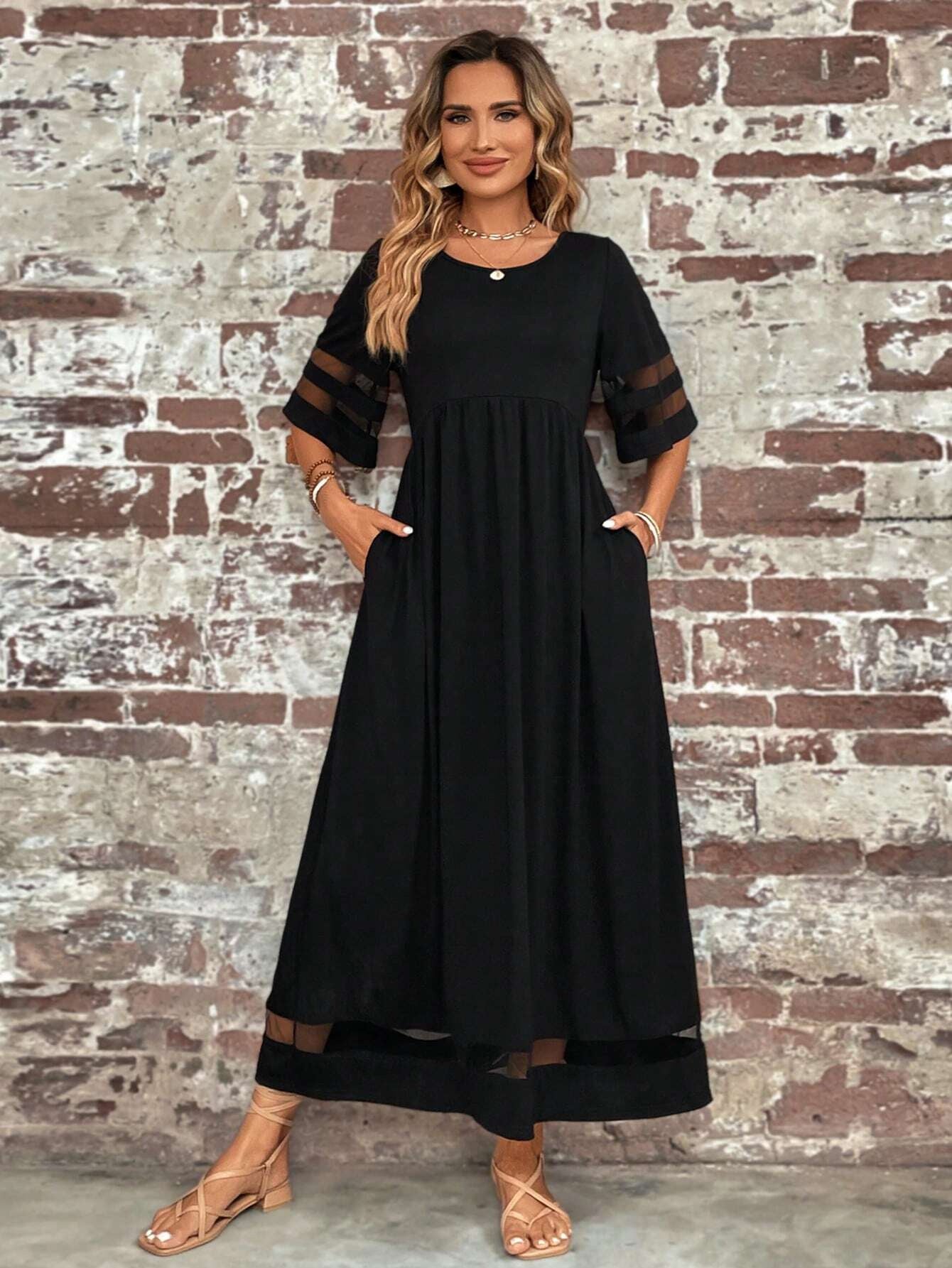 Contrast Mesh Insert Dress