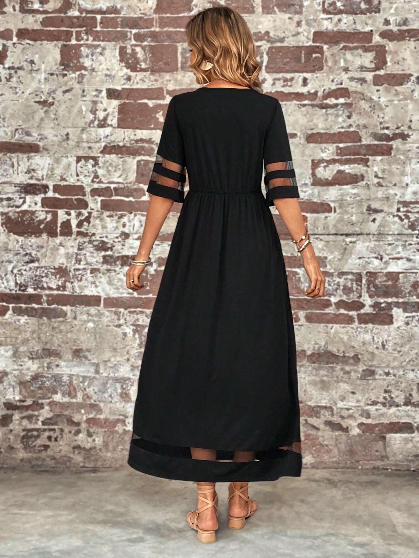 Contrast Mesh Insert Dress
