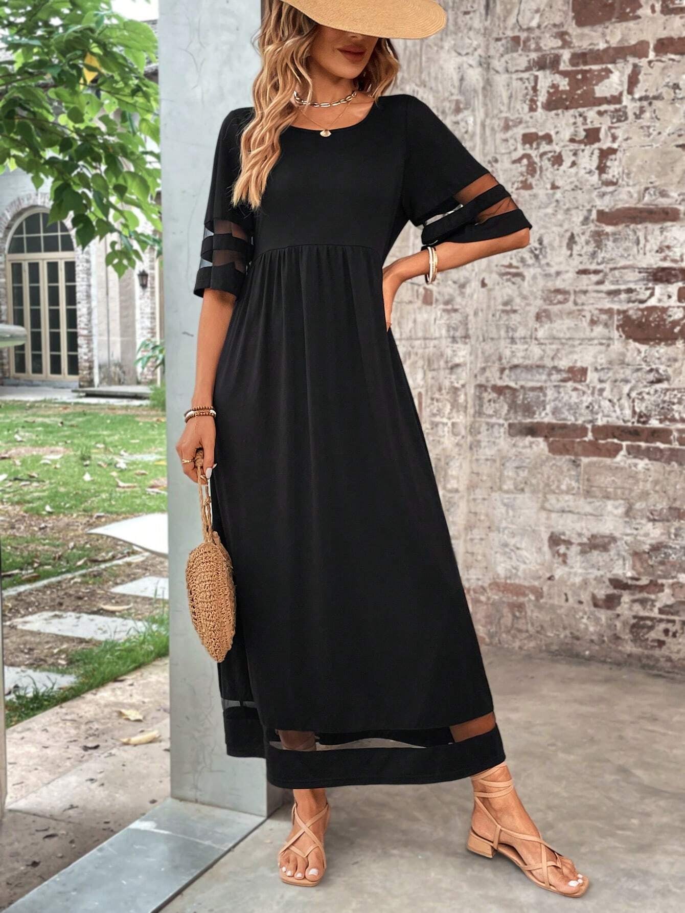 Contrast Mesh Insert Dress