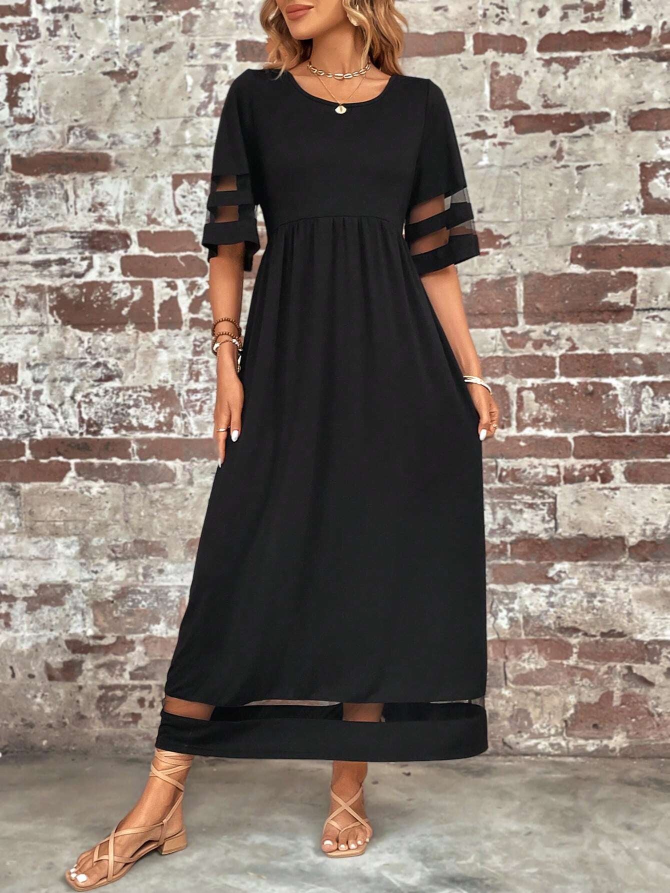 Contrast Mesh Insert Dress