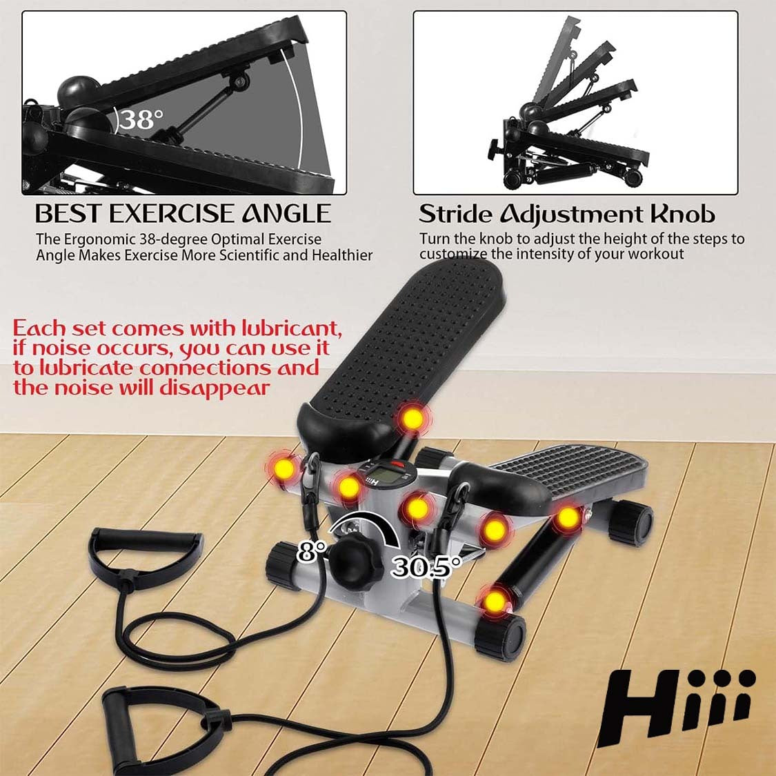 Steppers For Exercise At Home, Mini Stair Stepper 330 Lb Capacity, Workout Stepper Machine For Exercise, Mini Stepper With Resistance Bands