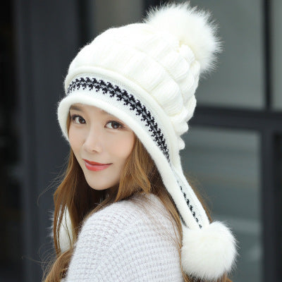 Cozy Knit Fleece-Feel Beanie With Ear Flaps & Pompom Warm Winter Hat For Women Outdoor Activites
