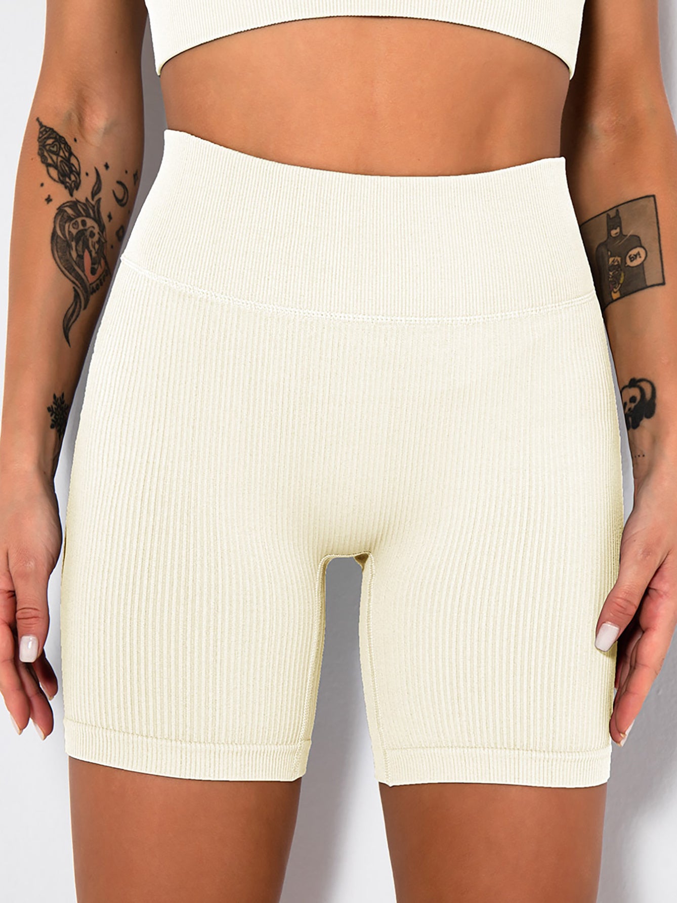 2 Pack Women's High Waisted Ribbed Solid Color Seamless Biker Shorts Anti Chafing Slip Shorts Shorts Underwear Yoga Workout Shorts