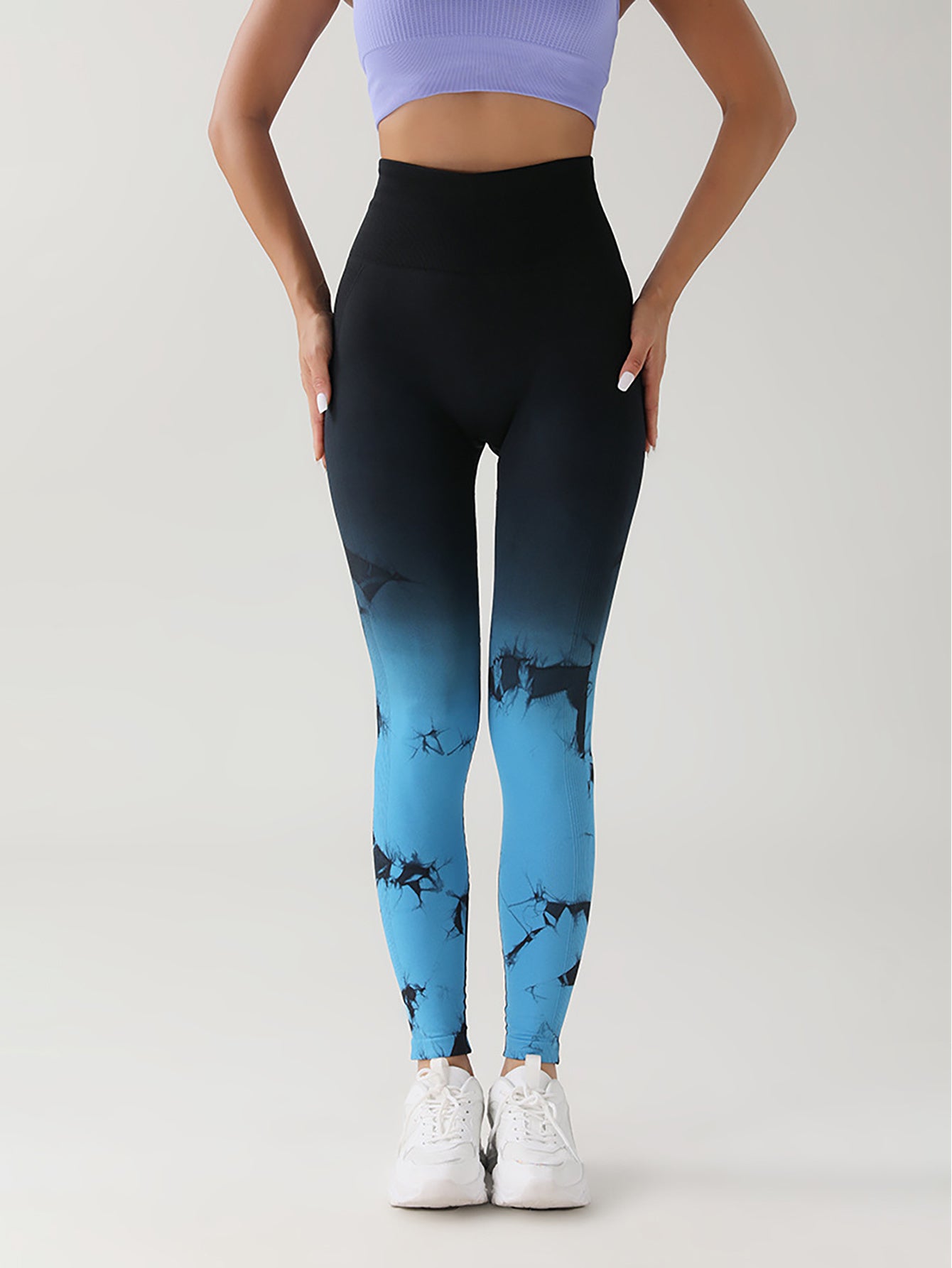 Tie Dye Gradient Color Yoga Sports Leggings, Ruched High Waist Workout Seamless Scrunch Booty Leggings Butt Lift Athletic Leggings Tummy Control Yoga Pants