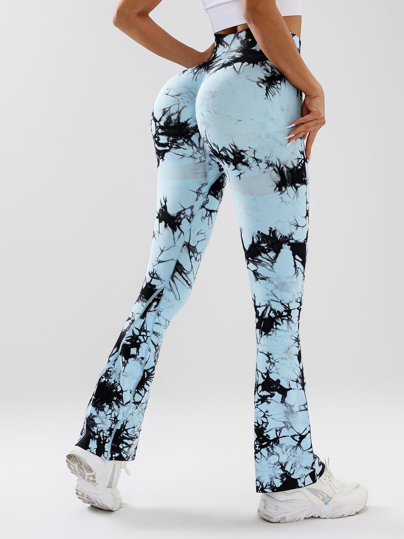 High-Waist Tummy Control Flare Yoga Pants For Women, Tie-Dye Stretch Slimming Bootcut Workout Pants, Fitness & Sports Activewear