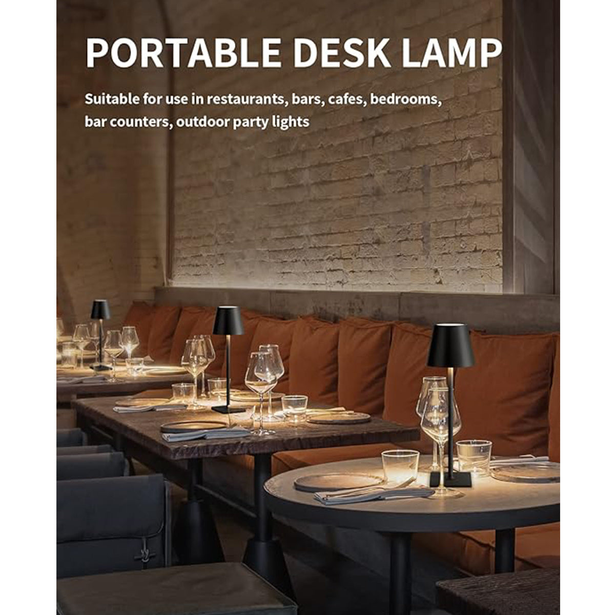 Cordless Table Lamp, Portable LED Desk Lamp, 5000mAh Battery Operated, 3 Color Stepless Dimming Up, For Restaurant Bedroom Bars Outdoor Party Camping Coffee Shop Atmosphere Night Light