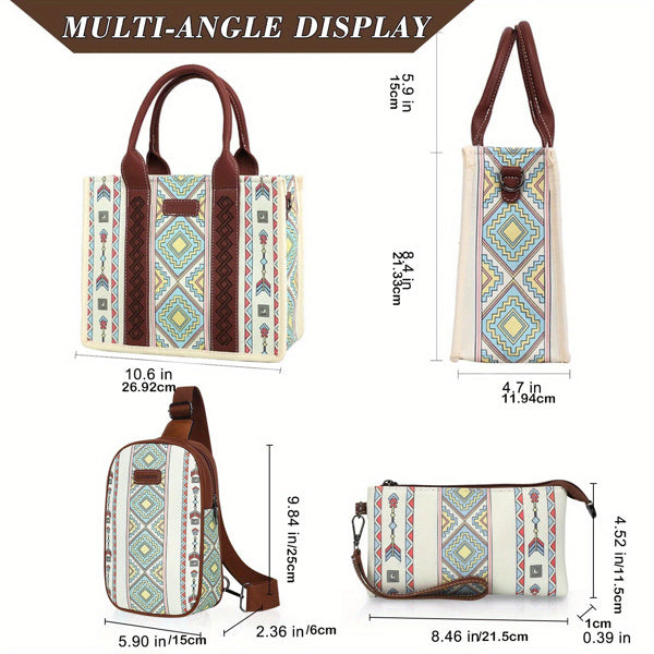 Bohemian Women's Tote Bag 3-Piece Set - Lightweight And Versatile Tote Bag With Adjustable Shoulder Straps