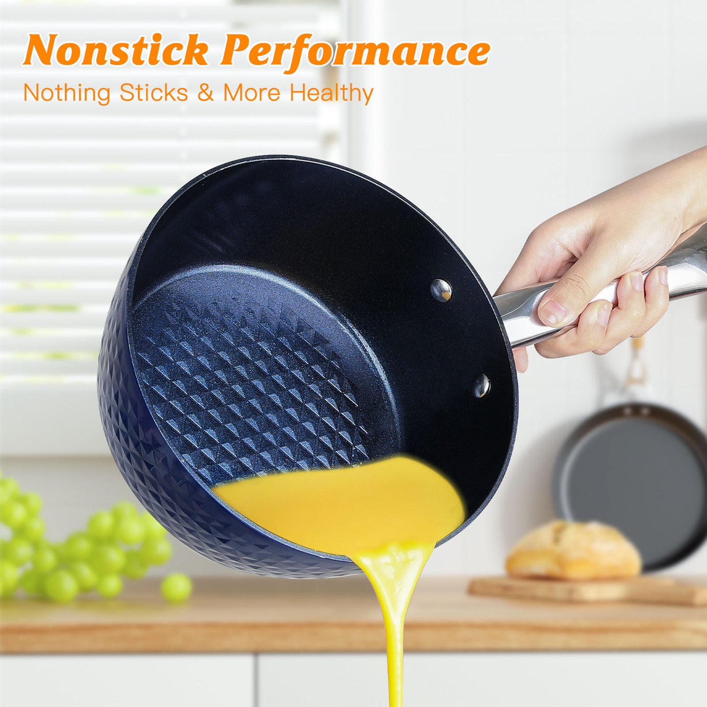 Induction Saucepan With Lid, 18cm 1.5L Milk Pan Non Stick Saucepan, Aluminum Ceramic Coating Cooking Pot - PFOA Free With Stainless Steel Handle, Suitable For All Hobs Types, Amazon Banned