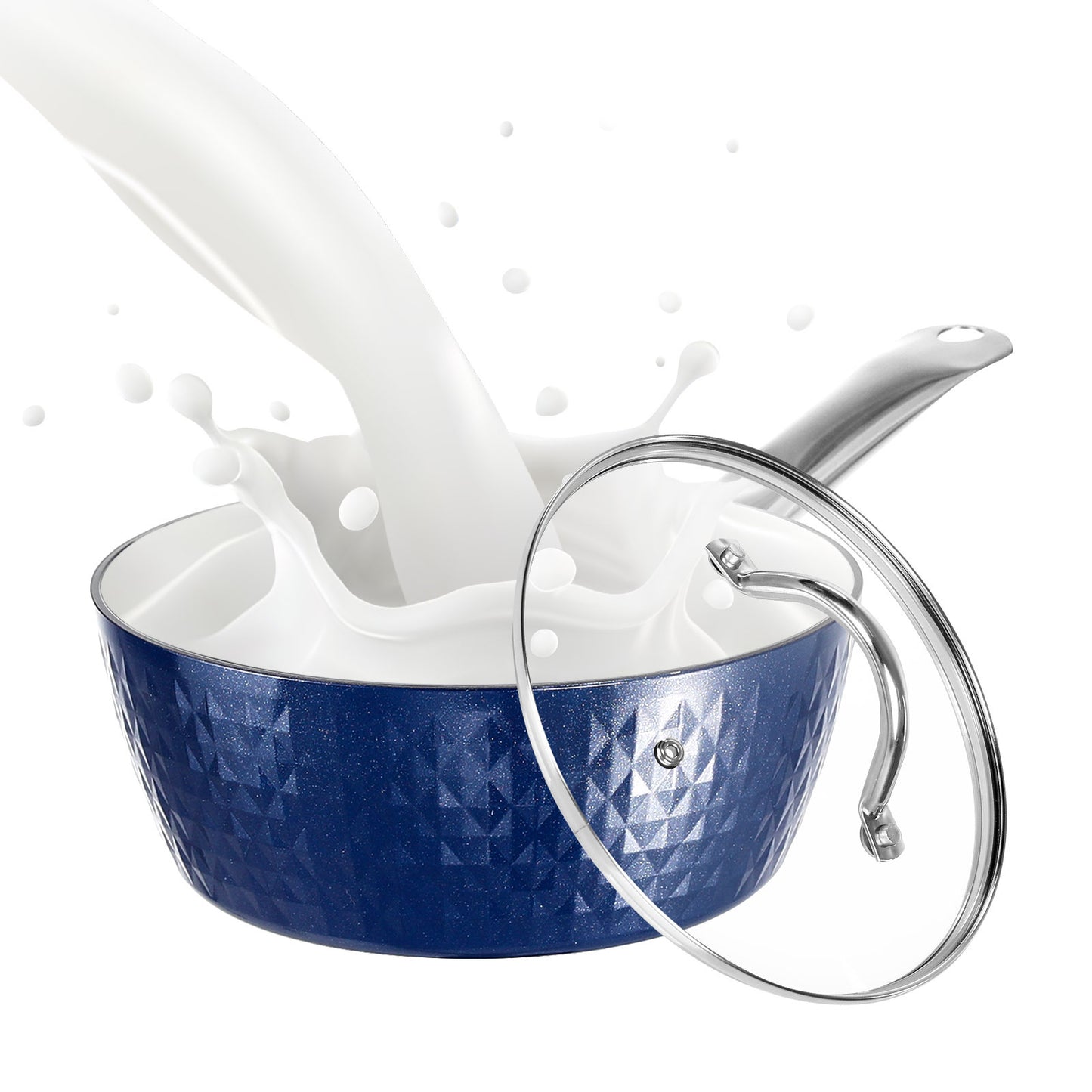 Induction Saucepan With Lid, 18cm 1.5L Milk Pan Non Stick Saucepan, Aluminum Ceramic Coating Cooking Pot - PFOA Free With Stainless Steel Handle, Suitable For All Hobs Types, Amazon Banned