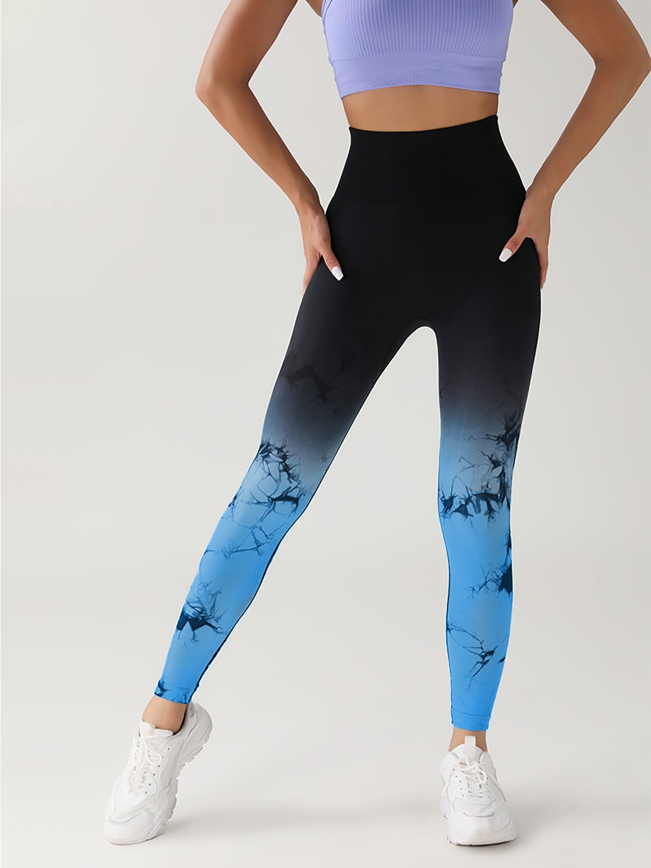 Tie Dye Gradient Color Yoga Sports Leggings, Ruched High Waist Workout Seamless Scrunch Booty Leggings Butt Lift Athletic Leggings Tummy Control Yoga Pants