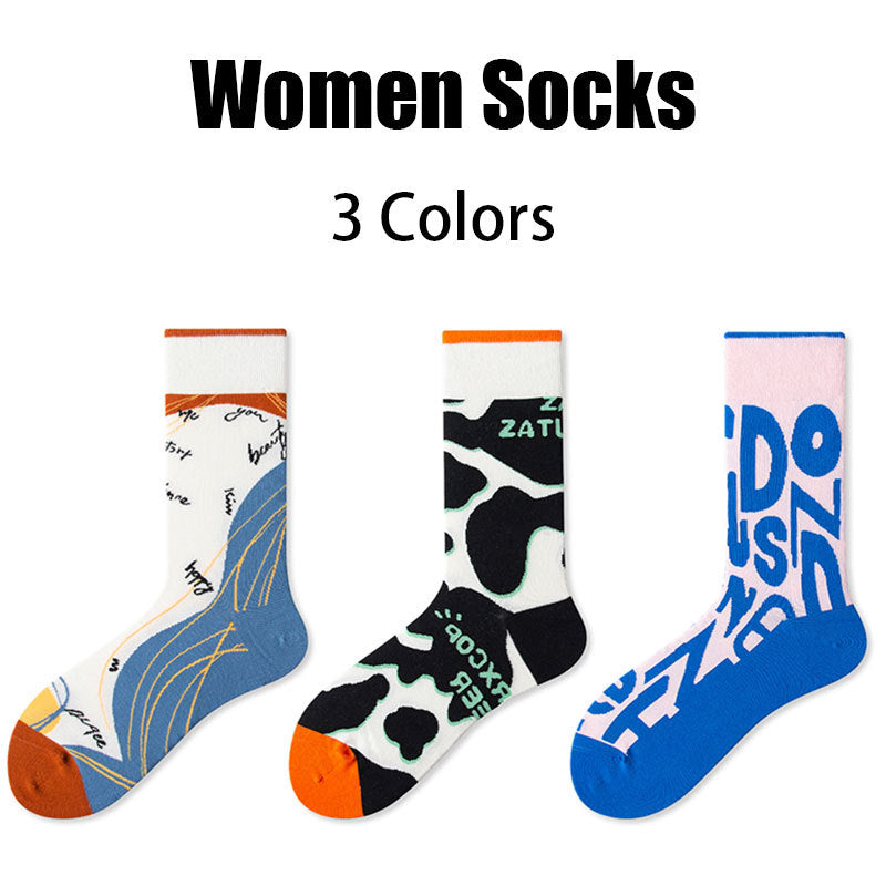 3 Pairs Women Colorful Compression Running Anti-odor And Breathable Socks Crew Athletic Hiking Anti Blister Cushioned For Running Hiking Cycling Fitness