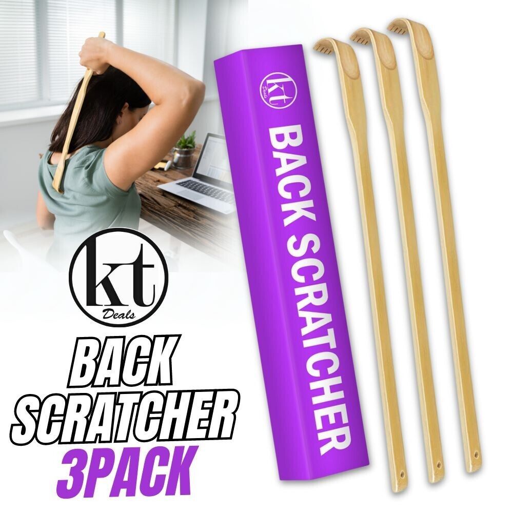 3 PCS Natural Bamboo Back Scratcher Long Reach Pick Itch Relief Tool Portable US