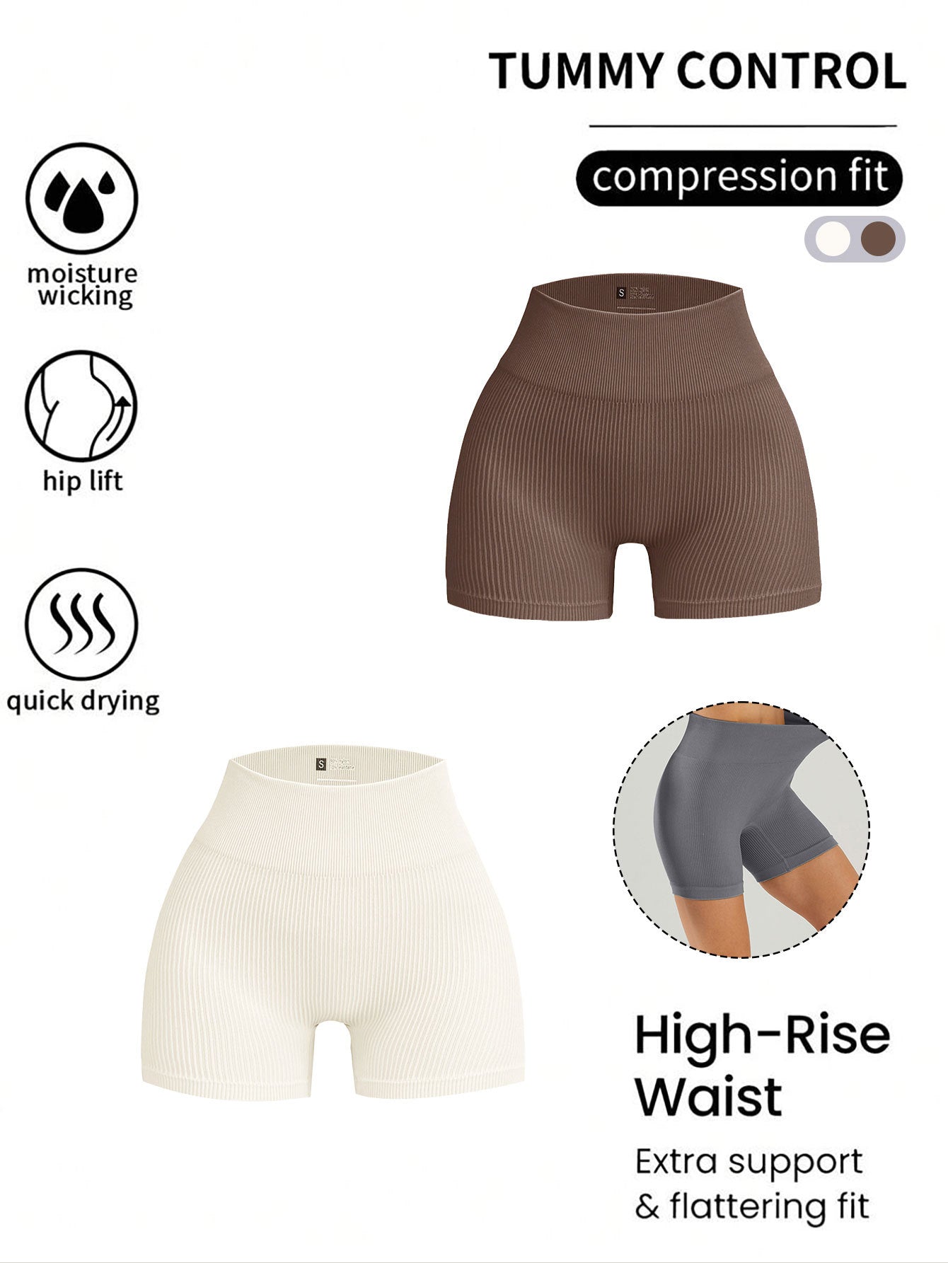 2 Pack Women's High Waisted Ribbed Solid Color Seamless Biker Shorts Anti Chafing Slip Shorts Shorts Underwear Yoga Workout Shorts