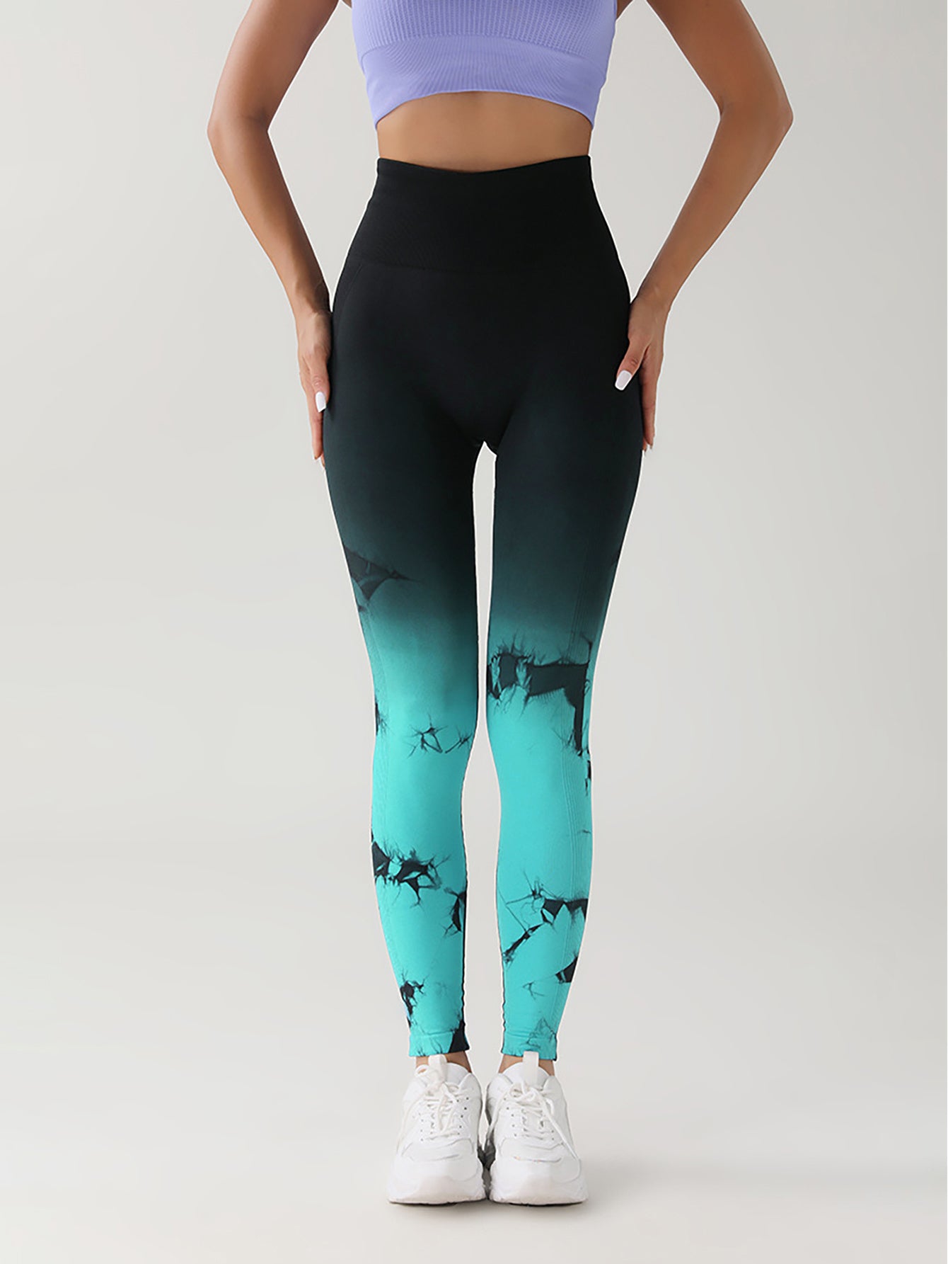 Tie Dye Gradient Color Yoga Sports Leggings, Ruched High Waist Workout Seamless Scrunch Booty Leggings Butt Lift Athletic Leggings Tummy Control Yoga Pants