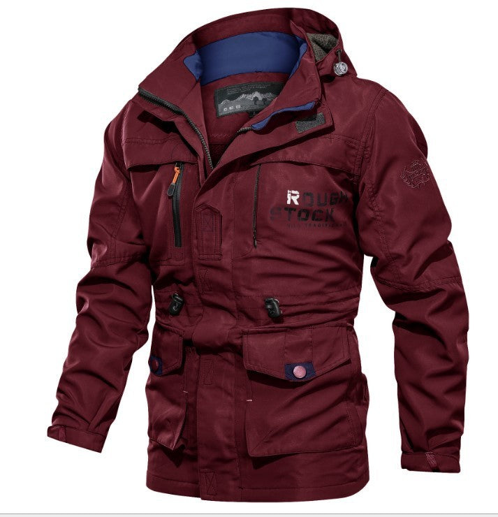 Cross-border AliExpress jacket men's mid-length casual outdoor hooded plus size jacket men's jacket spring and autumn