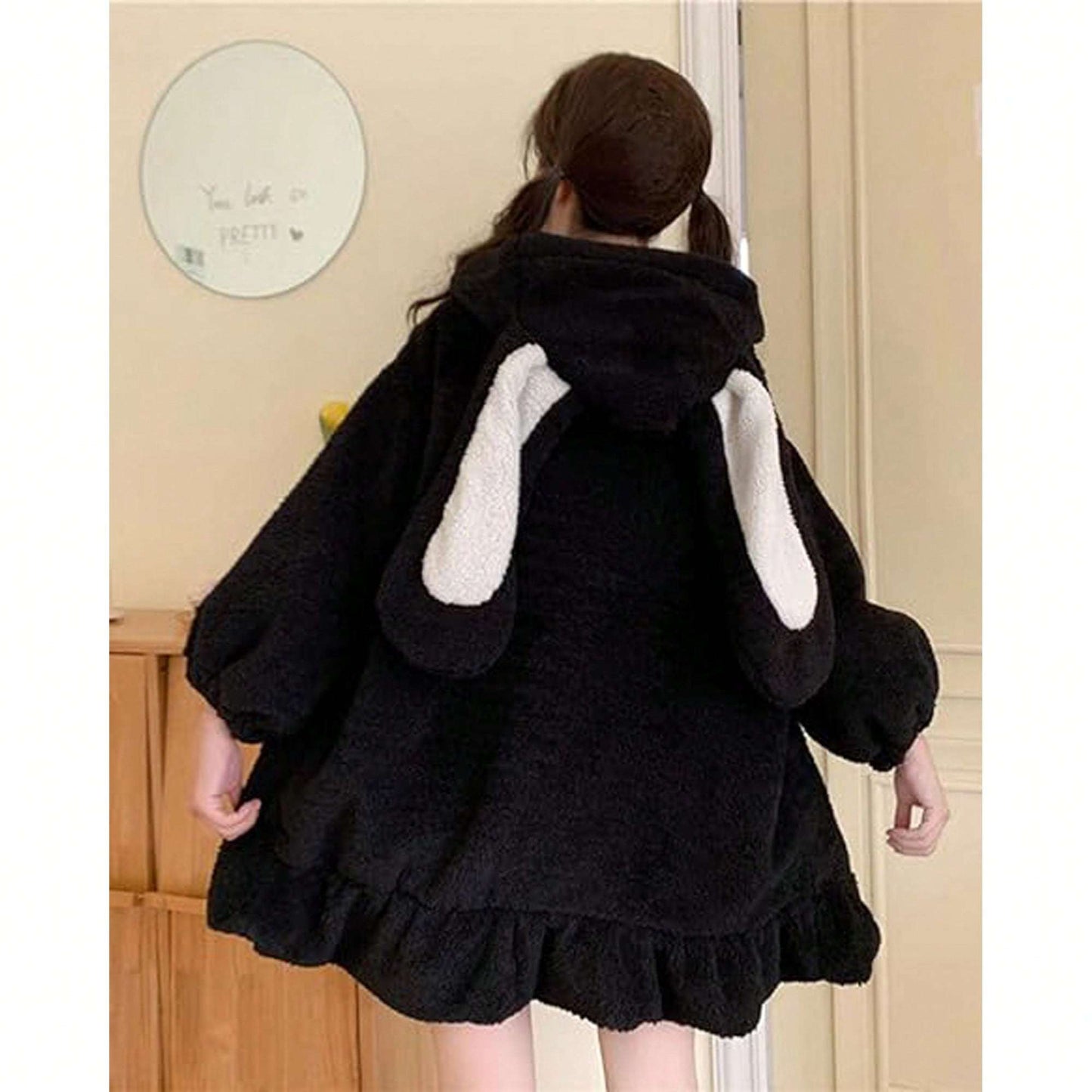 Ear Hoodies For Women Sweet Lovely Fuzzy Fluffy Rabbit Sweater Tops Cosplay Jacket Coats