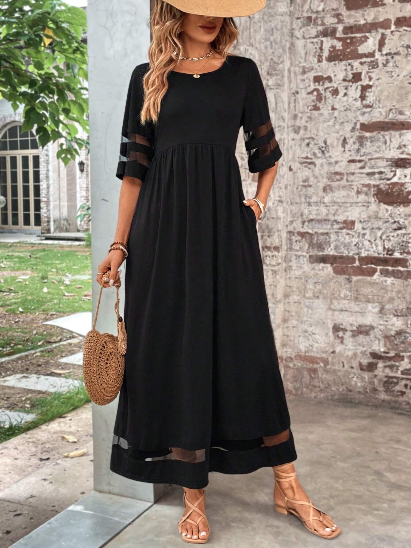 Contrast Mesh Insert Dress