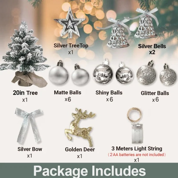 22in Mini Christmas Tree With Lights, Rose Gold Artificial Small Tabletop Christmas Tree With Flocked Snow, Exquisite Decor & Xmas Decorations For Table Top For Home & Office