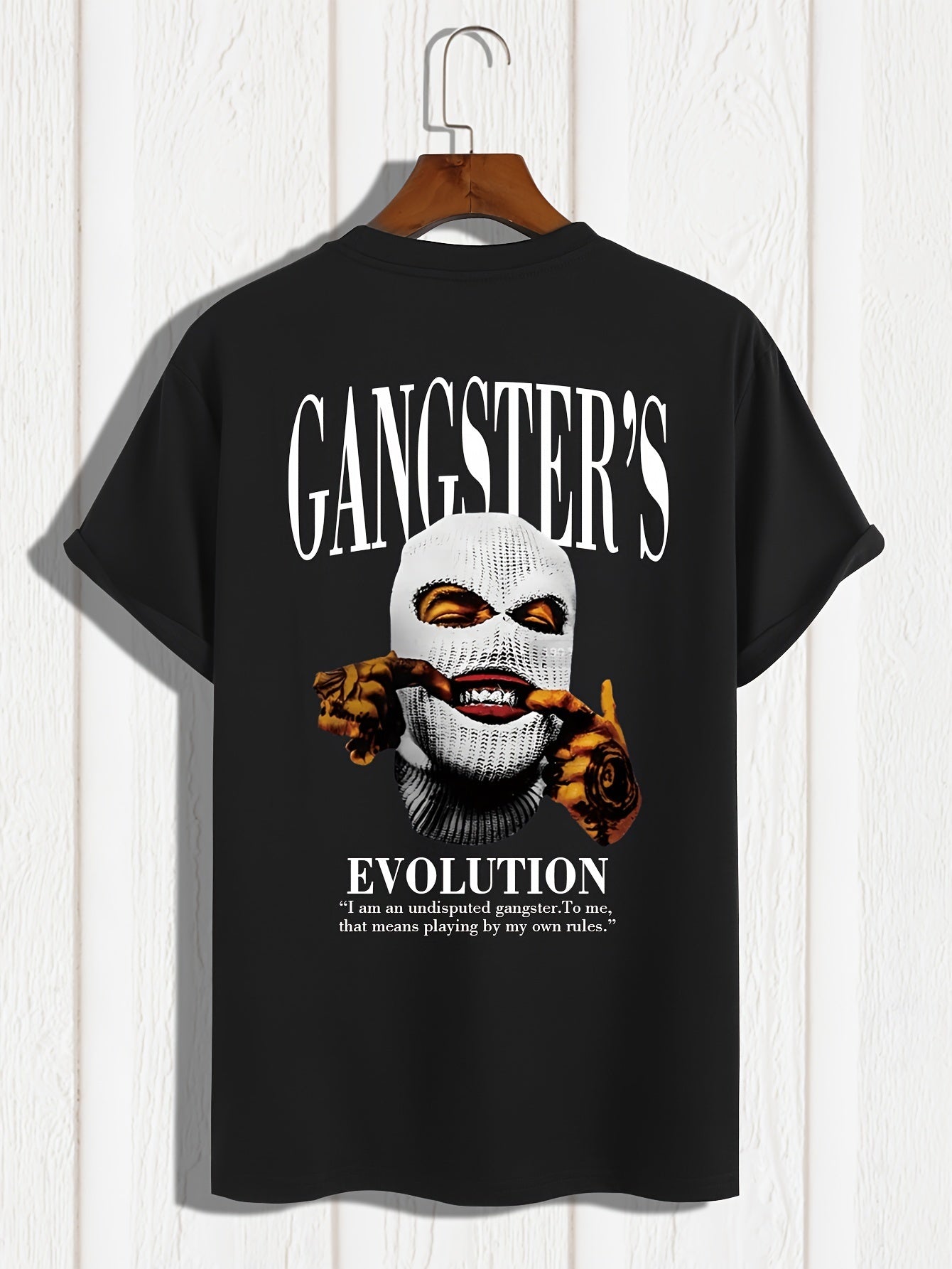 Gangster Print Round Neck Comfortable Short Sleeved Shirt Paired With A New Men's Fashion Pattern Print, Suitable For Casual Daily Outdoor Activities At Home