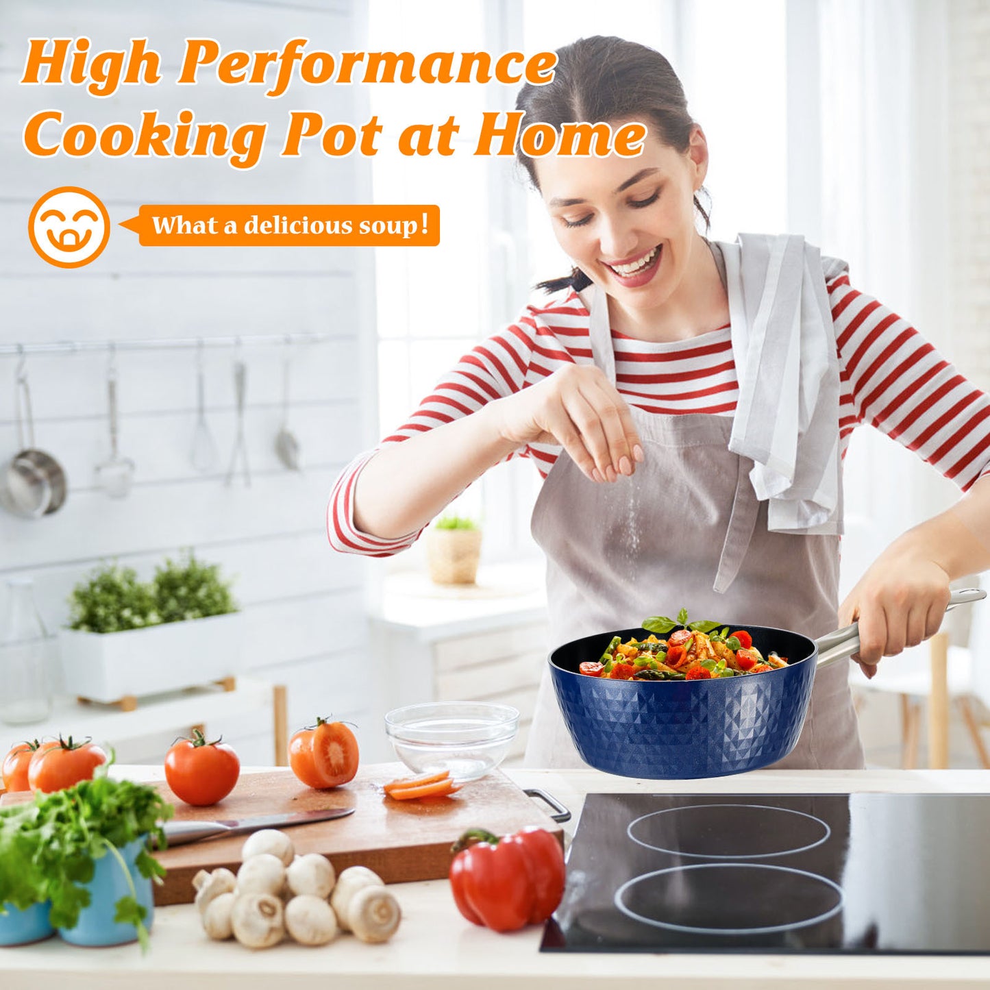 Induction Saucepan With Lid, 18cm 1.5L Milk Pan Non Stick Saucepan, Aluminum Ceramic Coating Cooking Pot - PFOA Free With Stainless Steel Handle, Suitable For All Hobs Types, Amazon Banned