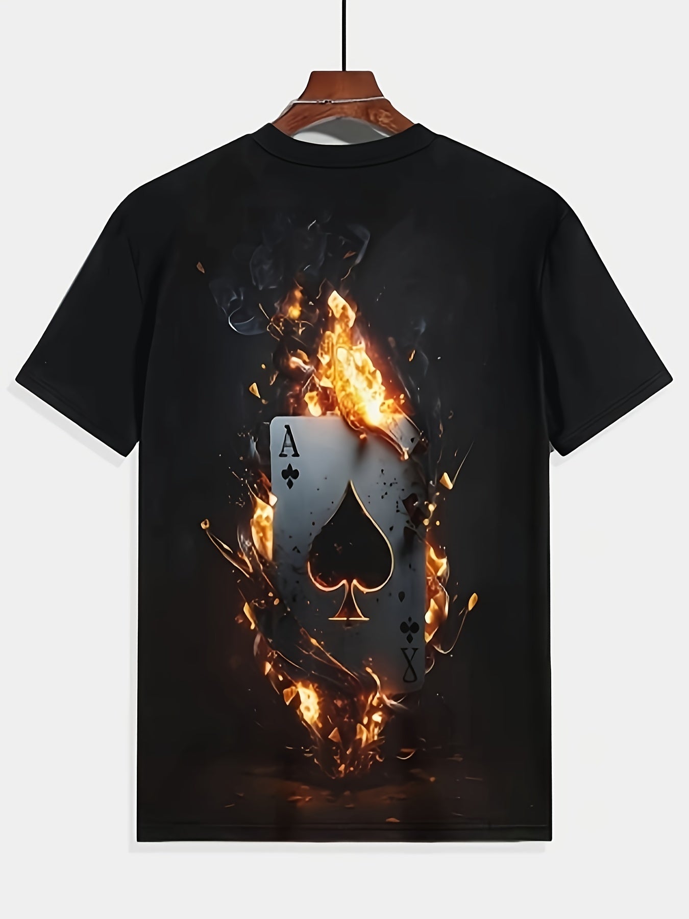 Men's Poker Pattern T-shirt, Casual Short Sleeve Round Neck T-shirt, Outdoor Men's Clothing