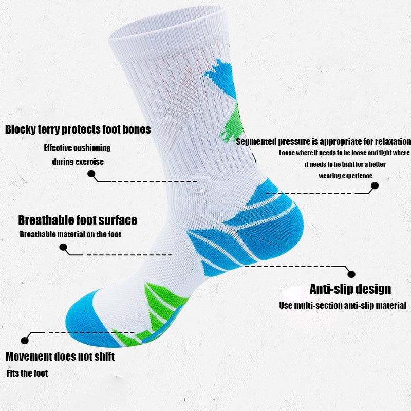 4 Pairs Men Compression Running Socks Crew Athletic Anti Blister Cushioned Anti-odor Seamless Breathable For Running Hiking Cycling Fitness