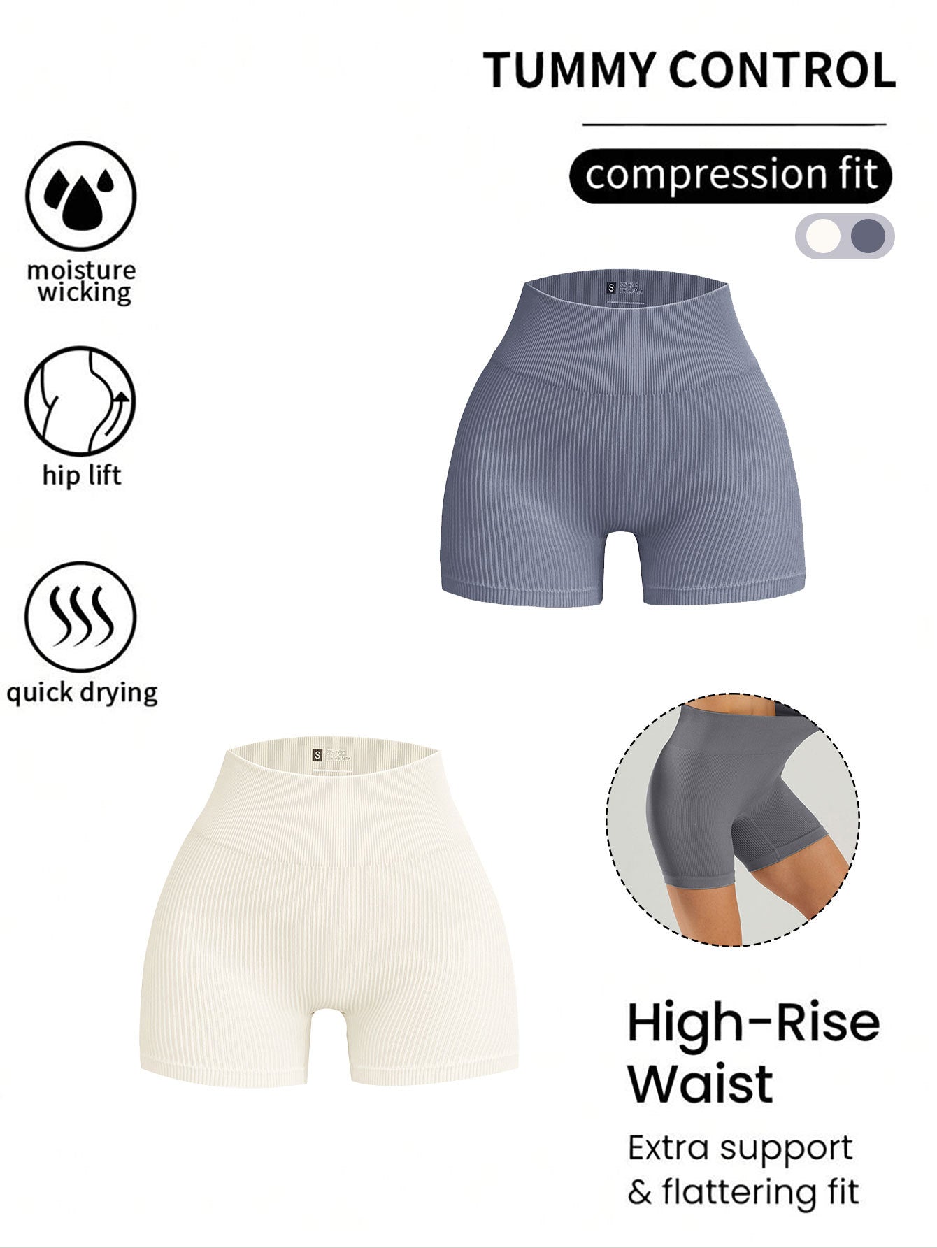 2 Pack Women's High Waisted Ribbed Solid Color Seamless Biker Shorts Anti Chafing Slip Shorts Shorts Underwear Yoga Workout Shorts