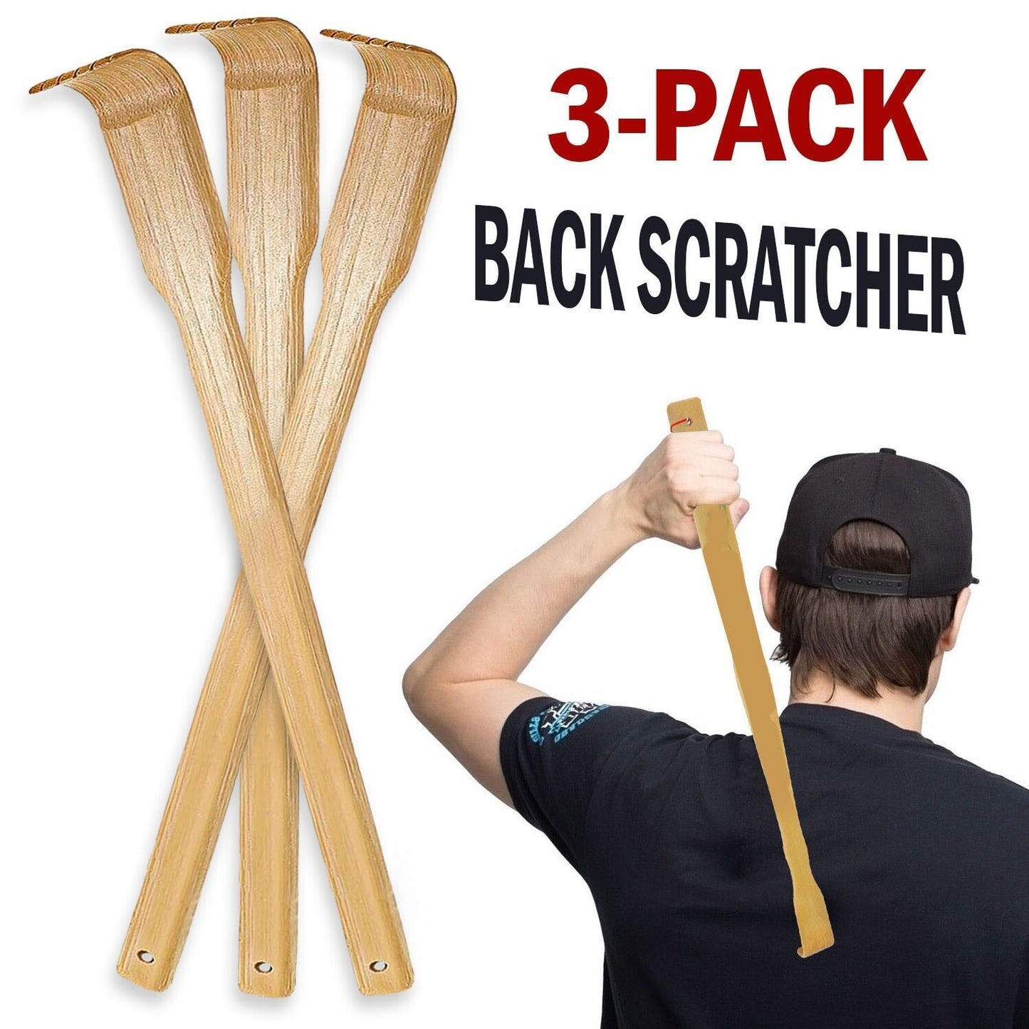 3 PCS Natural Bamboo Back Scratcher Long Reach Pick Itch Relief Tool Portable US