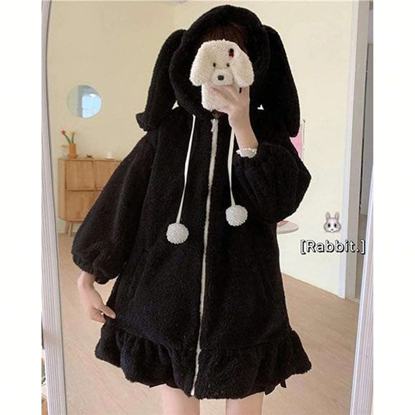 Ear Hoodies For Women Sweet Lovely Fuzzy Fluffy Rabbit Sweater Tops Cosplay Jacket Coats