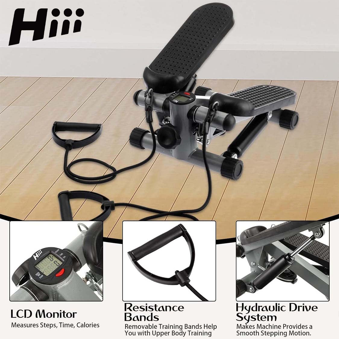 Steppers For Exercise At Home, Mini Stair Stepper 330 Lb Capacity, Workout Stepper Machine For Exercise, Mini Stepper With Resistance Bands