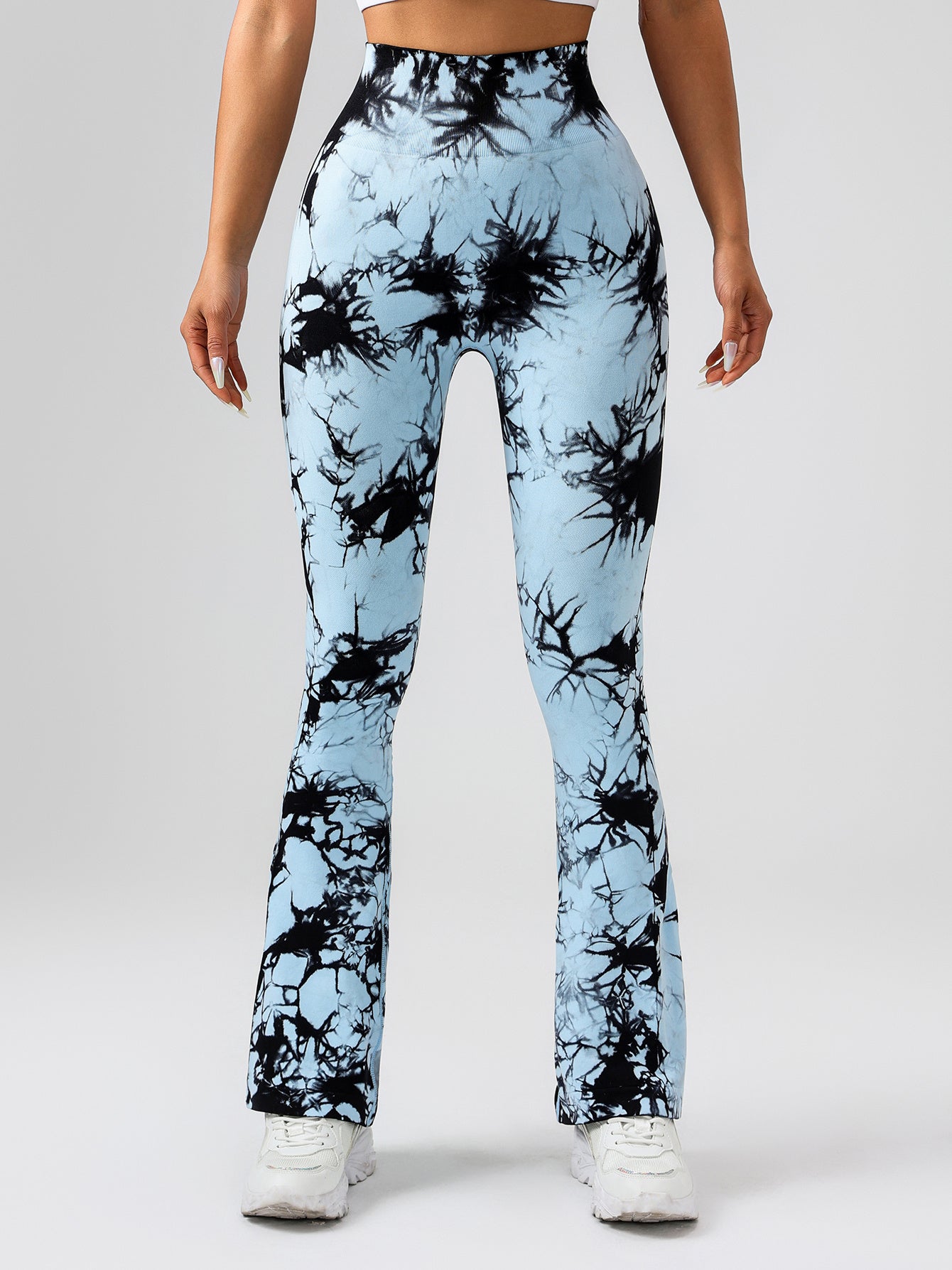 High-Waist Tummy Control Flare Yoga Pants For Women, Tie-Dye Stretch Slimming Bootcut Workout Pants, Fitness & Sports Activewear