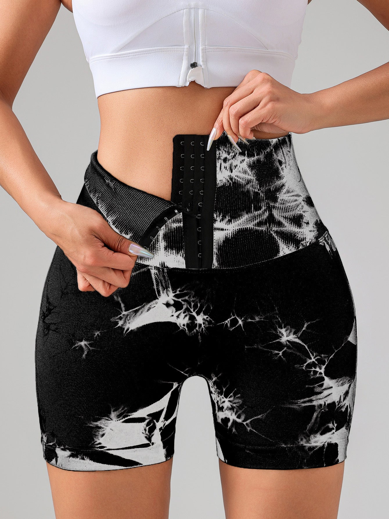 Tie Dye Button Everyday Wear Spring Summer Sports Shorts, High Waist Butt Lift Tie Dye Shorts, Women's Summer Yoga Wear Fitness Shorts Running Sports Fitness Yoga Shorts