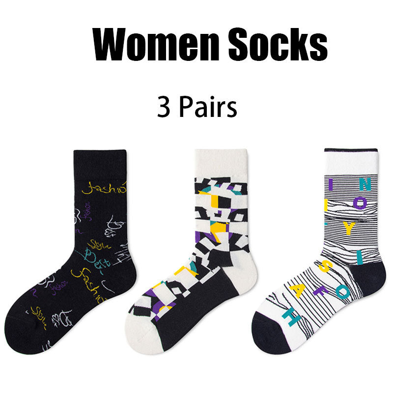 3 Pairs Women Colorful Socks Crew Athletic Hiking Wicking Anti Blister Cushioned Anti-odor And Breathable For Running Hiking Cycling Fitness