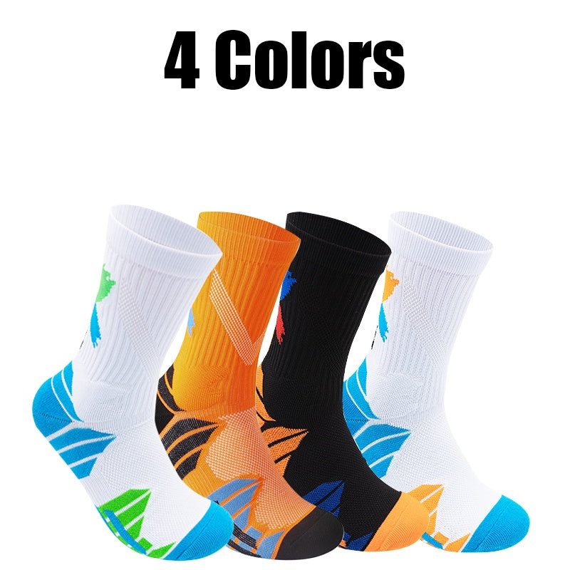 4 Pairs Men Compression Running Socks Crew Athletic Anti Blister Cushioned Anti-odor Seamless Breathable For Running Hiking Cycling Fitness