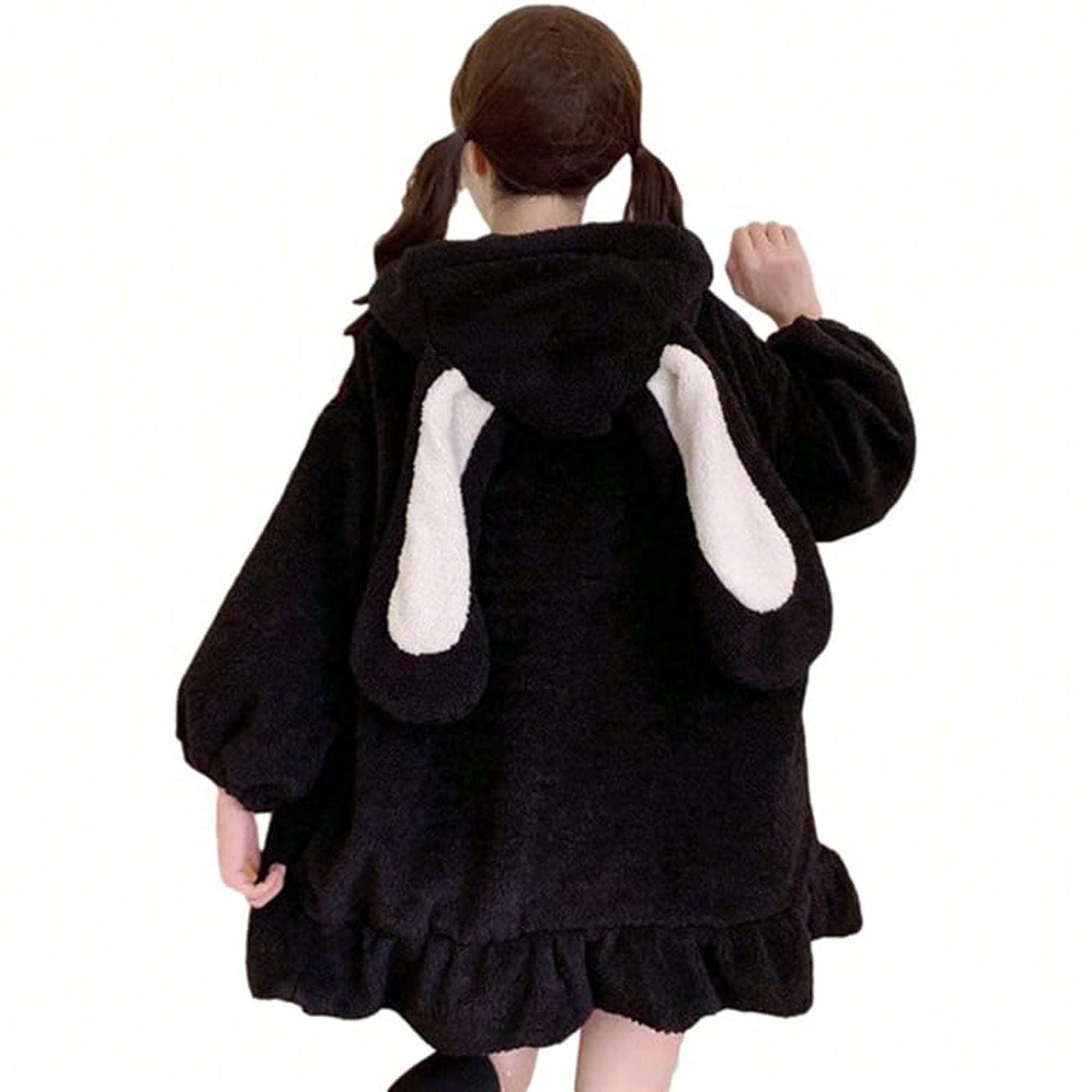Ear Hoodies For Women Sweet Lovely Fuzzy Fluffy Rabbit Sweater Tops Cosplay Jacket Coats