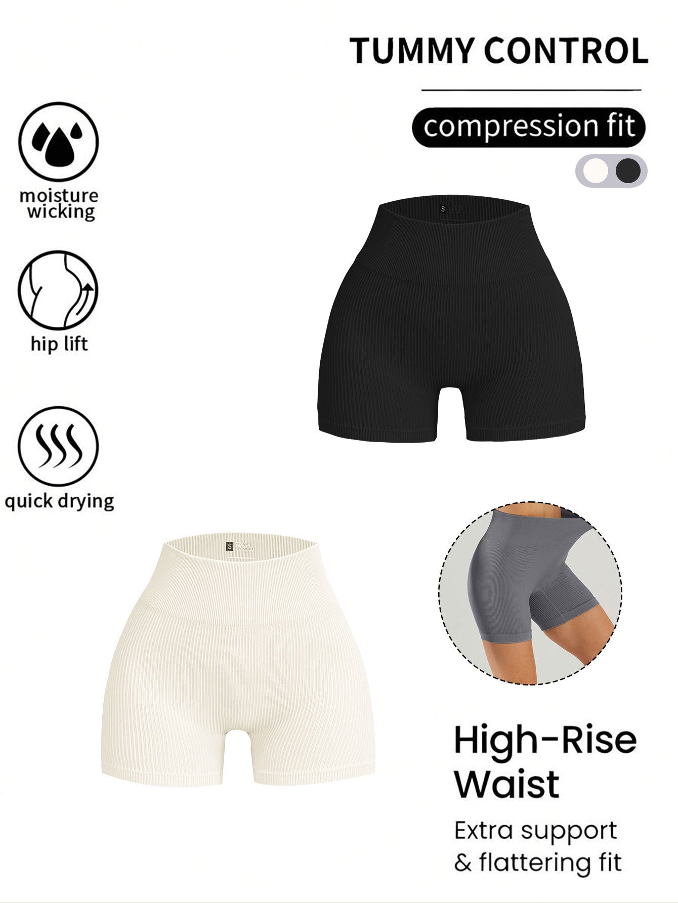 2 Pack Women's High Waisted Ribbed Solid Color Seamless Biker Shorts Anti Chafing Slip Shorts Shorts Underwear Yoga Workout Shorts
