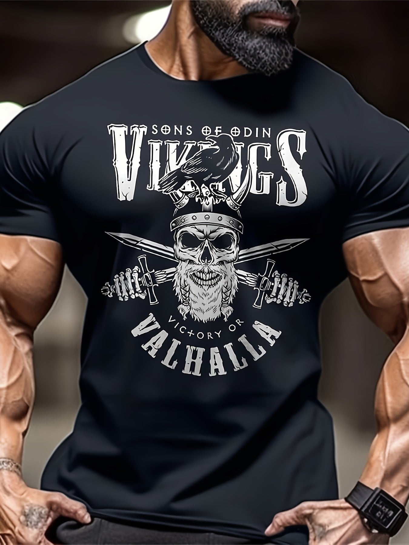 Large Men's Skull Print T-shirt Suitable For Summer, Fashionable And Casual Short Sleeved T-shirt