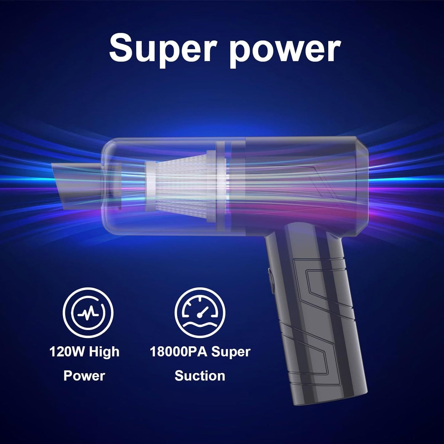 Powerful Handheld Vacuum Cleaner For Car Home Cleaning Cordless, Rechargeable 2 In 1 Mini Vacuum Blower 18000PA Suction Lightweight Portable Black