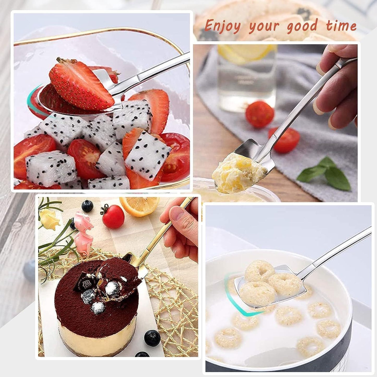 Dessert Spoon Set, 4 Pcs 4.8 Shovel Shape Stainless Steel Spoons, Ice Cream Fruit Spoon For Home, Kitchen Or Restaurant By Aliotech
