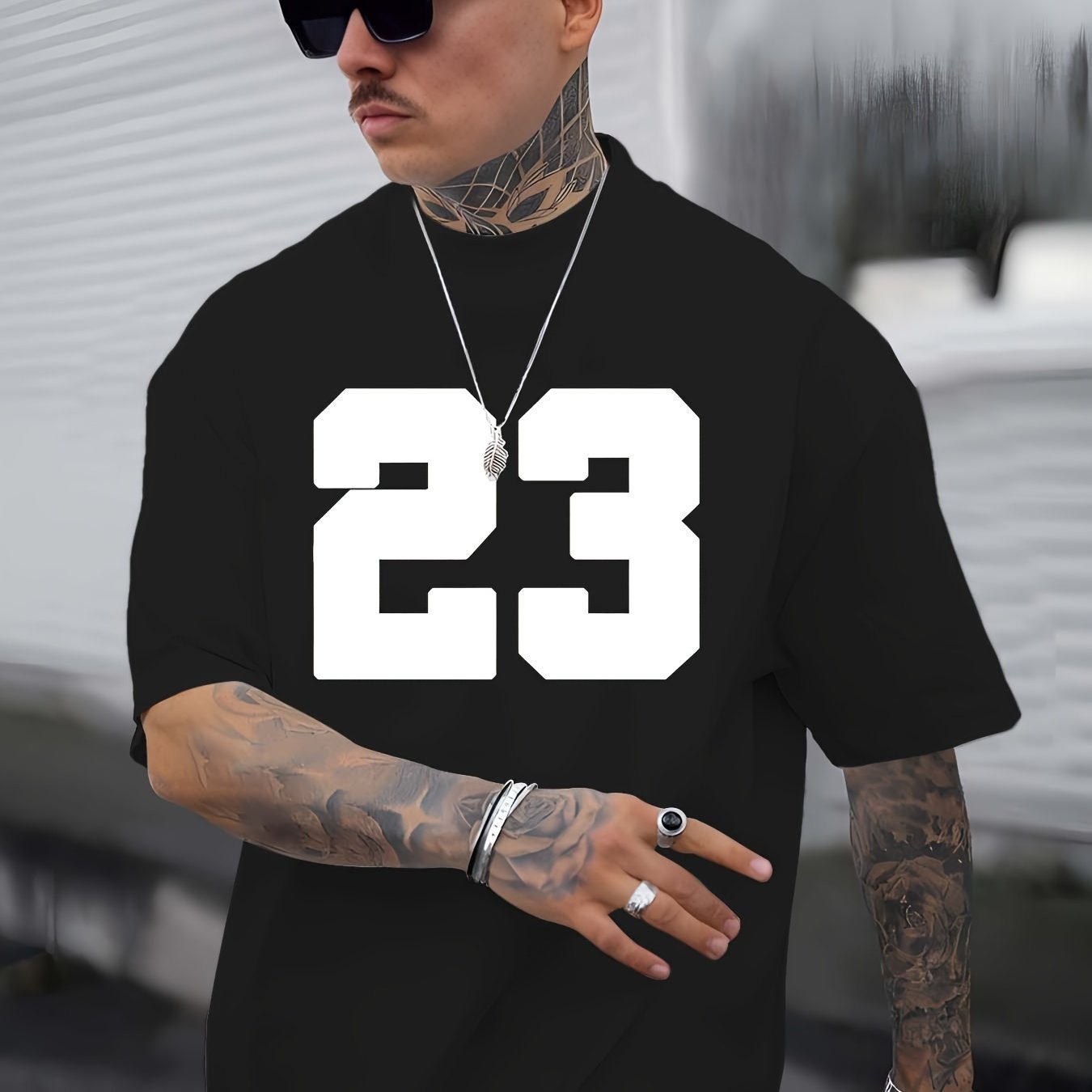 Men's Fashionable T-shirt, Round Neck T-shirt With 23 Printed On It, Comfortable Fit, Casual Short Sleeved, Summer And Spring Trendy Top