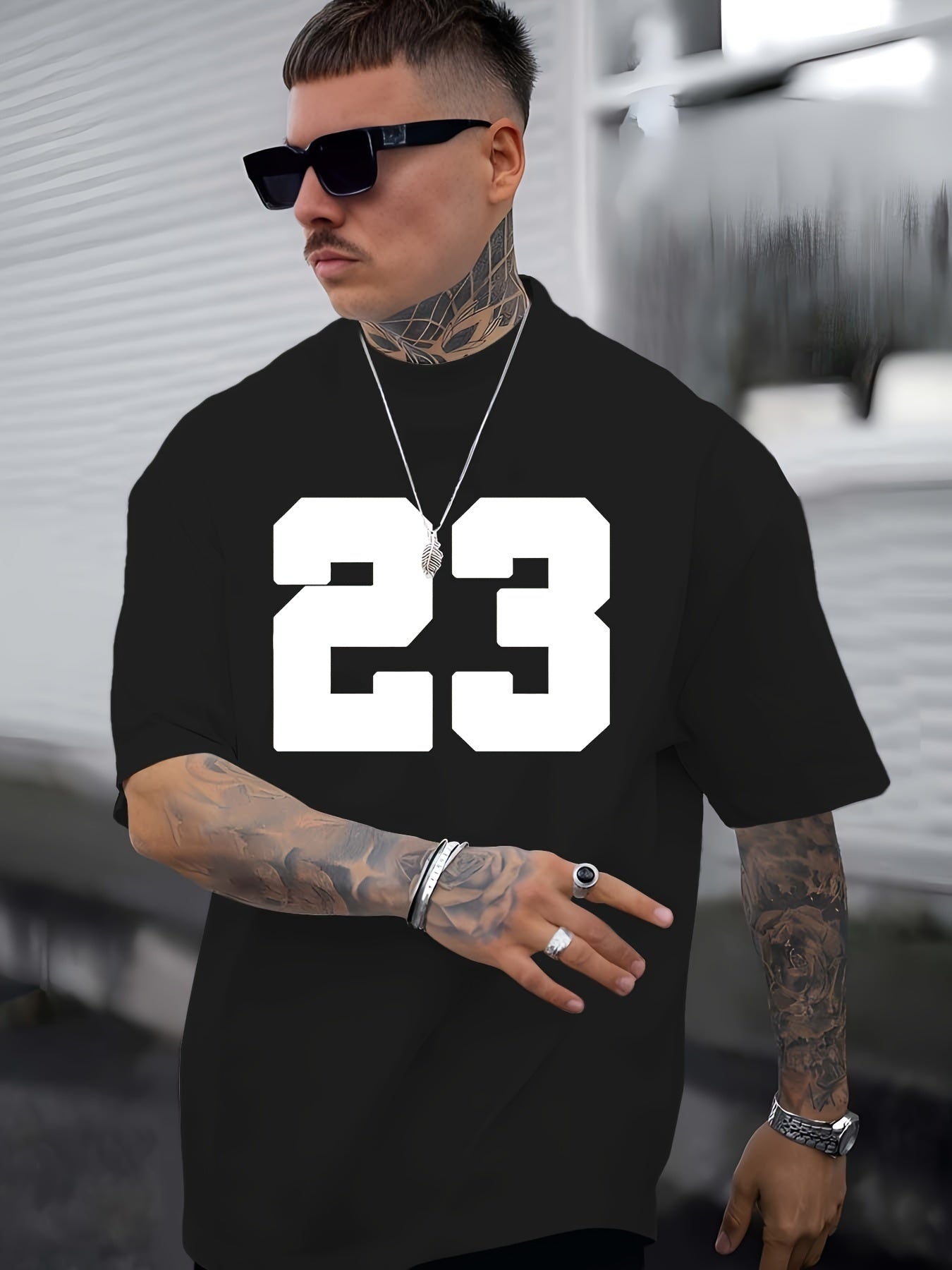 Men's Fashionable T-shirt, Round Neck T-shirt With 23 Printed On It, Comfortable Fit, Casual Short Sleeved, Summer And Spring Trendy Top