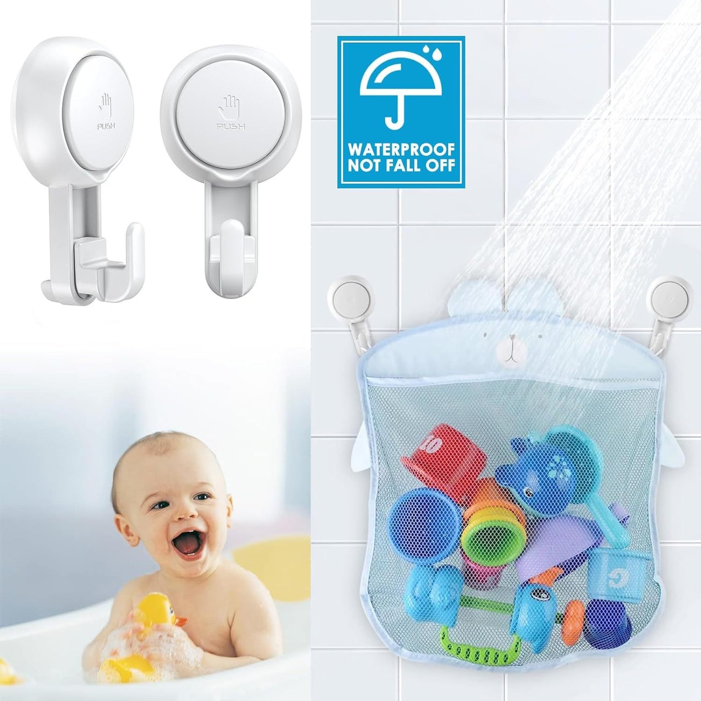 Suction Hooks Powerful Vacuum Suction Cup Hooks Heavy Duty For Shower Waterproof Suction Hanger For Bathroom Kitchen Towel, Robe, Loofah Removable And Reusable For Bags Coat 2 Pack