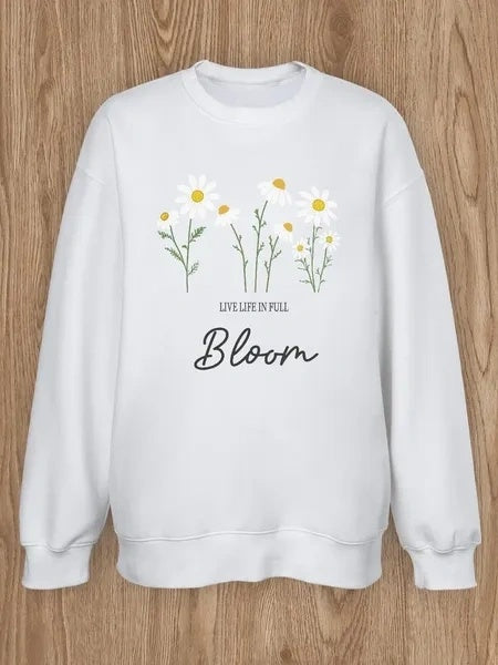 Women Basic Casual Pullover Spring Autumn Long Sleeve Letters Printed Round Neck