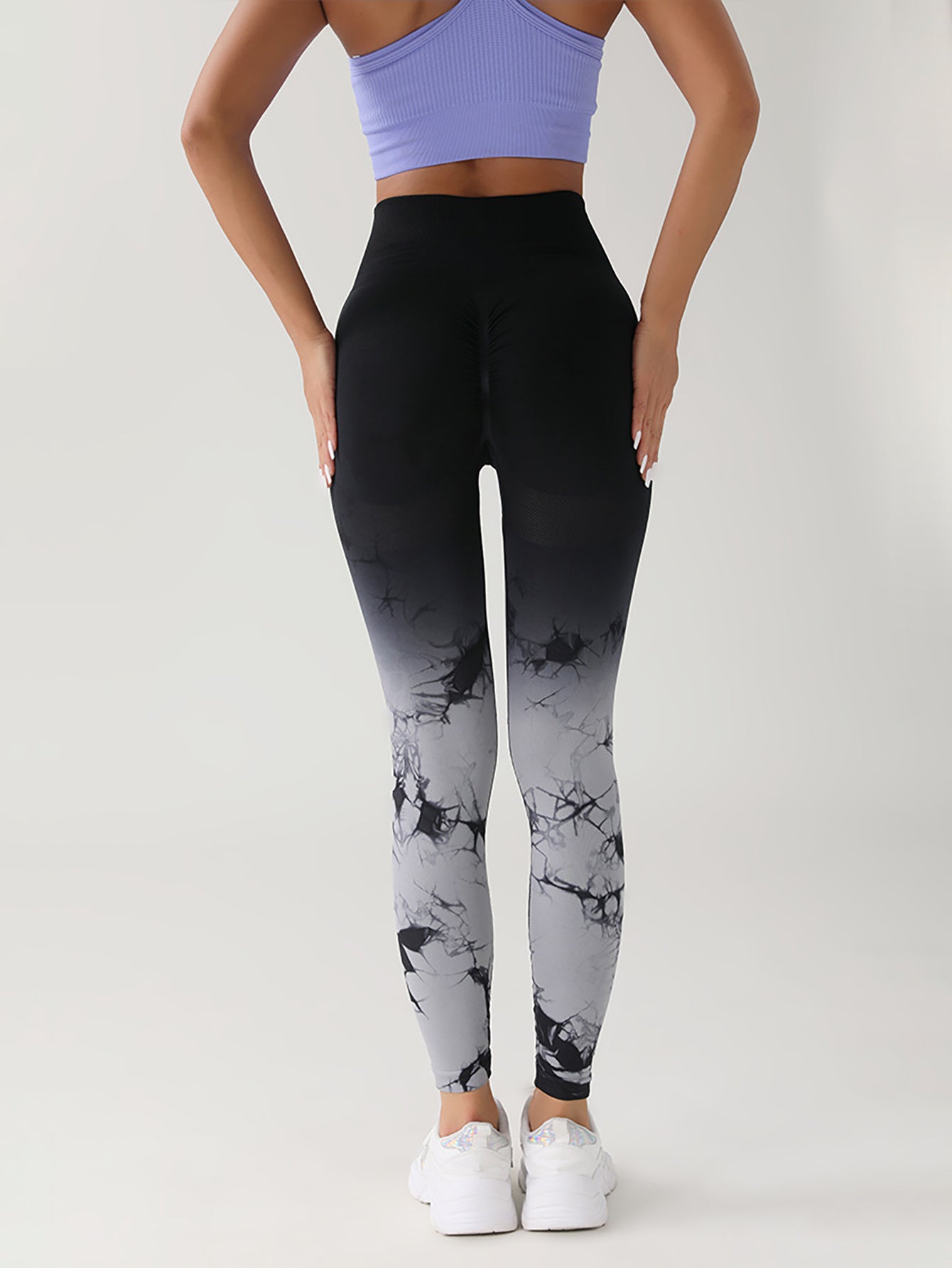 Tie Dye Gradient Color Yoga Sports Leggings, Ruched High Waist Workout Seamless Scrunch Booty Leggings Butt Lift Athletic Leggings Tummy Control Yoga Pants