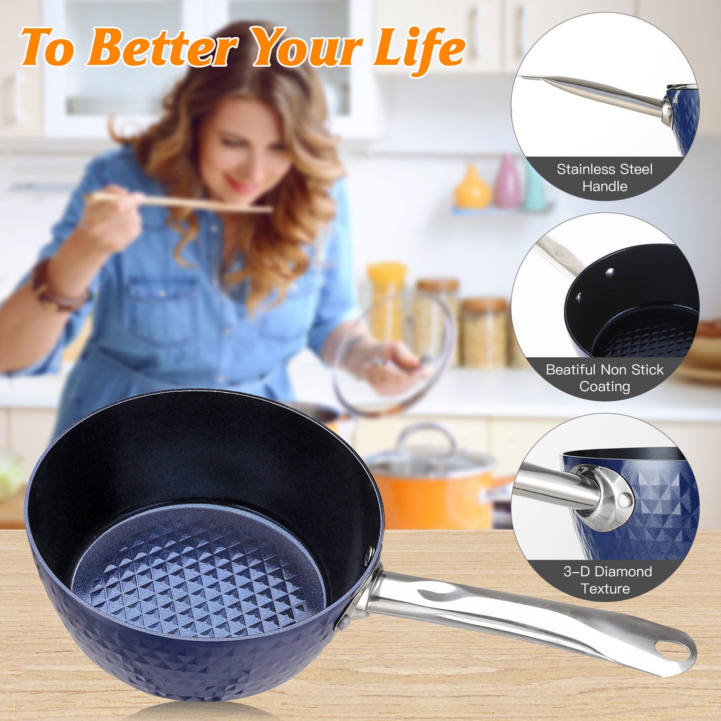 Induction Saucepan With Lid, 18cm 1.5L Milk Pan Non Stick Saucepan, Aluminum Ceramic Coating Cooking Pot - PFOA Free With Stainless Steel Handle, Suitable For All Hobs Types, Amazon Banned