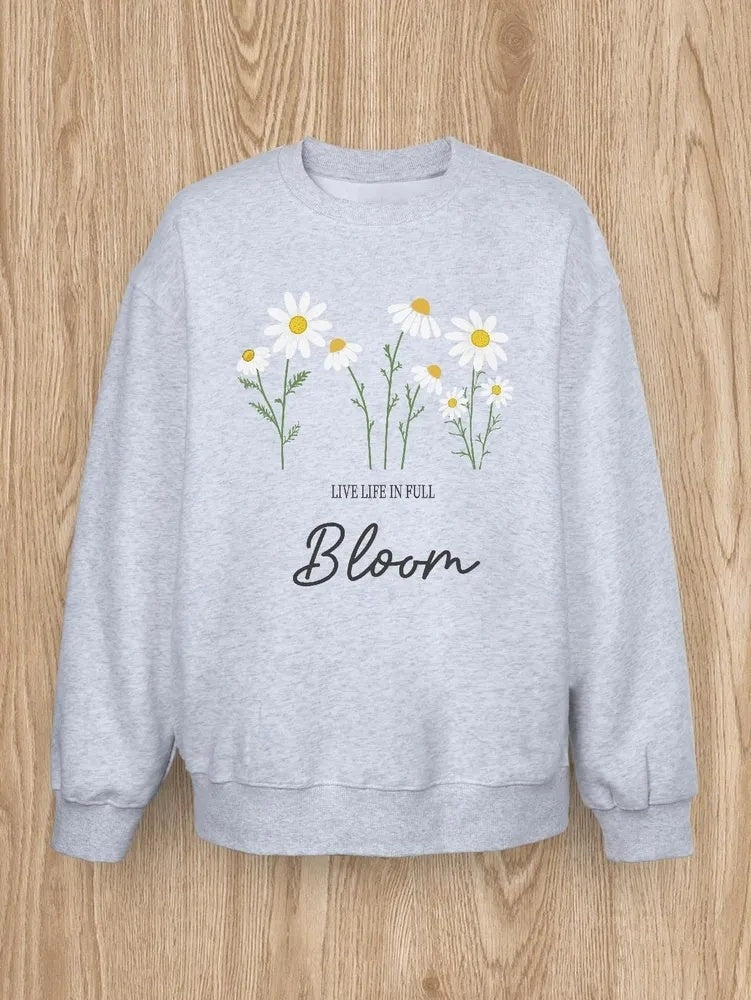 Women Basic Casual Pullover Spring Autumn Long Sleeve Letters Printed Round Neck